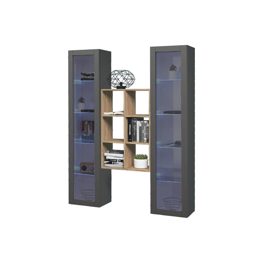 Mobile Espositore Fulvio, Vetrina 12 Ripiani Made in Italy, 30x40x180h cm Nero Antracite