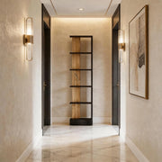 Libreria a 5 Ripiani Aperta in Truciolare Nero e Rovere, 45 x 21 x 170 cm