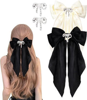 Bicchieri di capelli a forma di arco in satin - nero beige - pacchetto da 2 pezzi - con spille di sicurezza