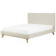 Letto 180 x 200 cm ciniglia beige con struttura imbottita testiera trapuntata a canale