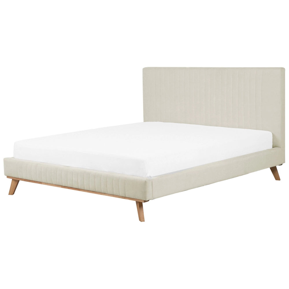 Letto 180 x 200 cm ciniglia beige con struttura imbottita testiera trapuntata a canale