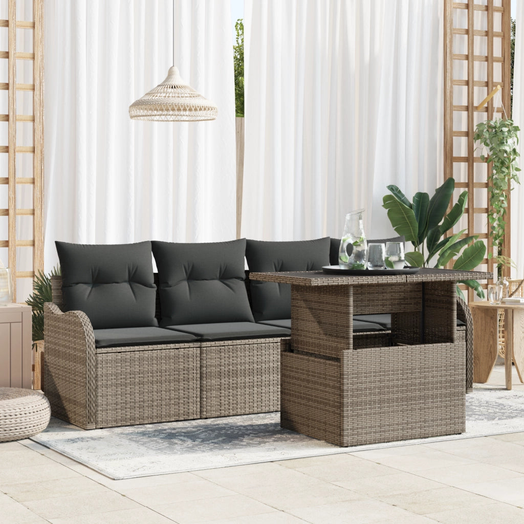 Set di divani da giardino  5 pezzi con cuscini in polirattan grigio