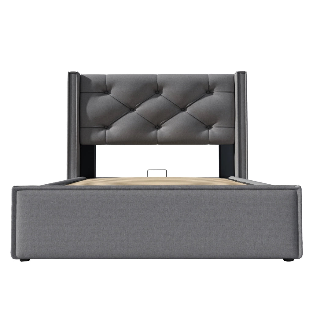 Letto singolo 90x200 - Xylo - Grigio con materasso e sistema idraulico