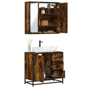 Set Mobili da Bagno 2 pz Rovere Fumo in Legno Multistrato