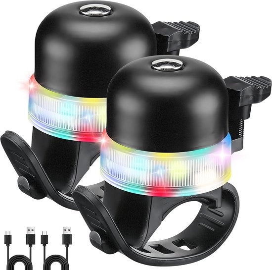 Set di due fietsbellen con illuminazione RGB e suono intenso per bicicletta e mountain bike.