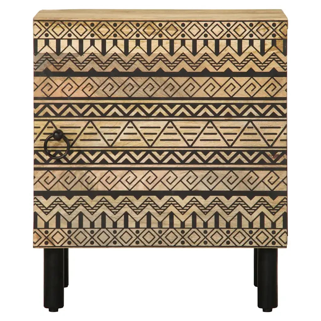 Comodino Nero 40x33,5x46 cm in Legno Massello di Mango Grezzo 4018624