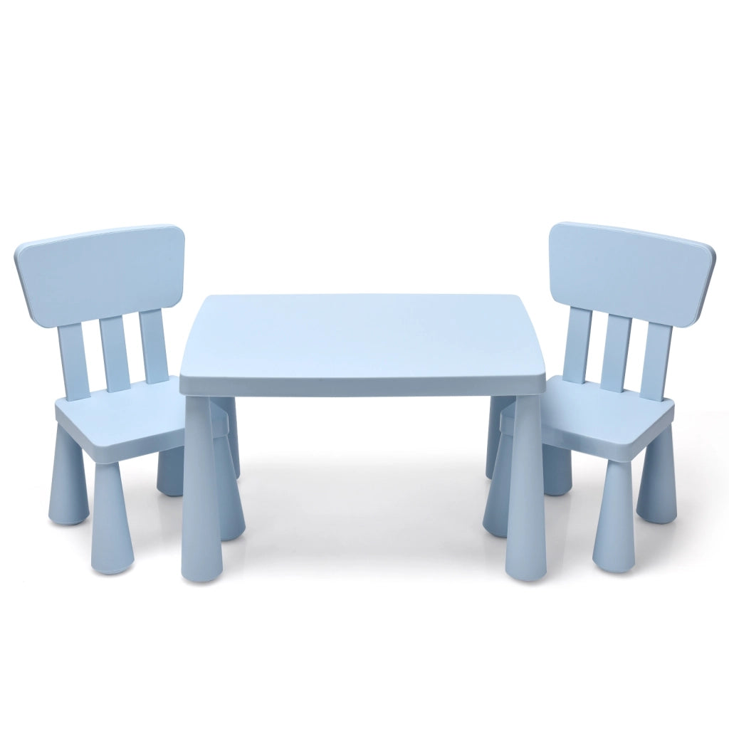 Set con tavolo e 2 sedie per bambini, Set con tavolo e 2 sedie per mangiare disegnare scrivere e fare lavoretti Azzurro-Tavoli e sedie