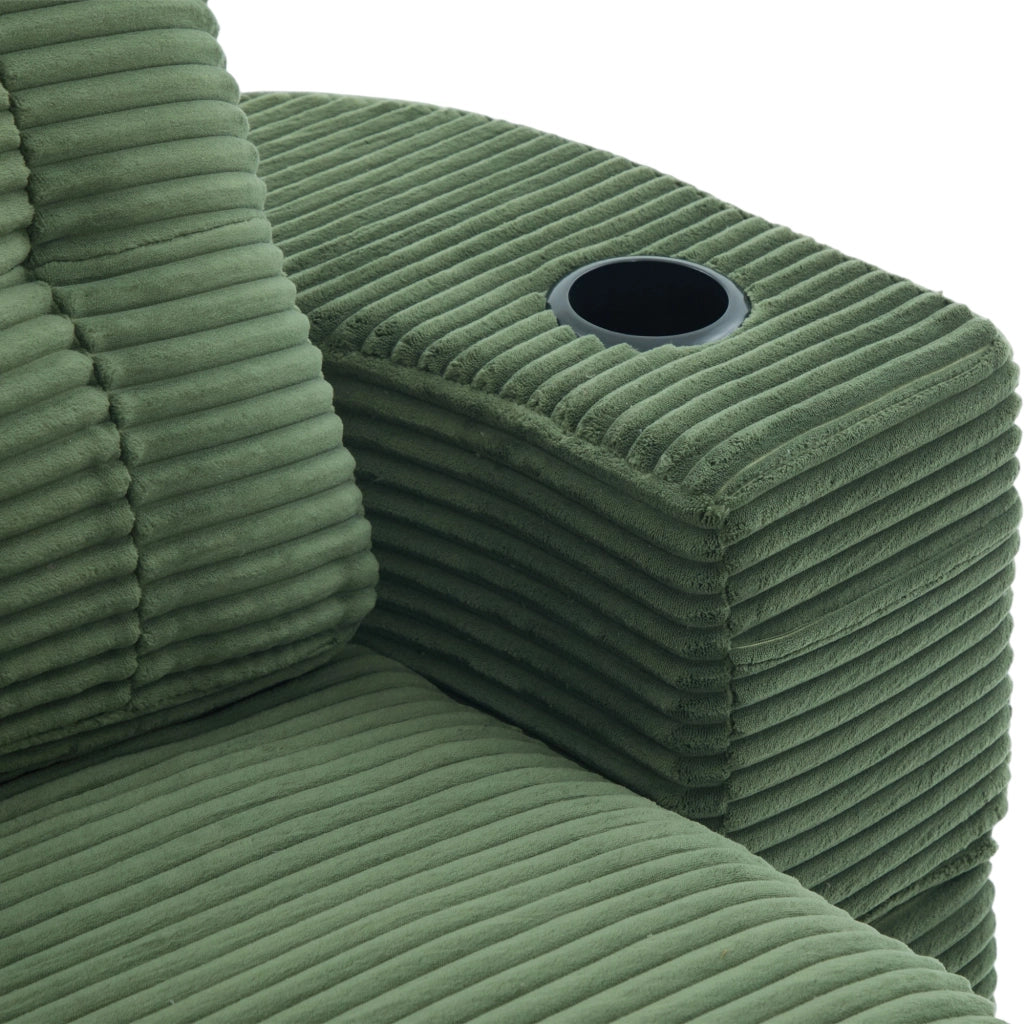 Poltrona letto 2 in 1 in corduroy, verde smeraldo, con 2 portabicchieri e schienale alto