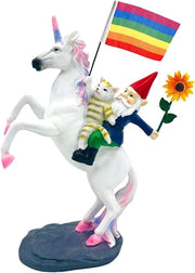 Gnomone con gatto e zinnia - Gnomone in resina con bandiera arcobaleno dipinto a mano