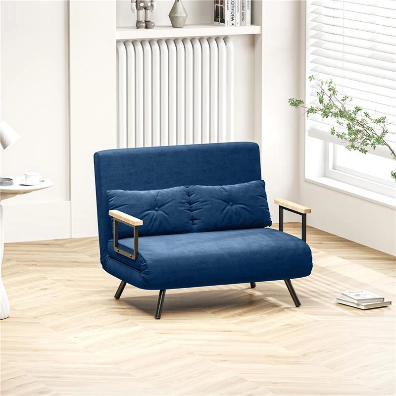 DIVANO LETTO 3 IN 1 IN TESSUTO EFFETTO VELLUTO CON SCHIENALE REGOLABILE E 2 CUSCINI 102X73X81 CM BLU