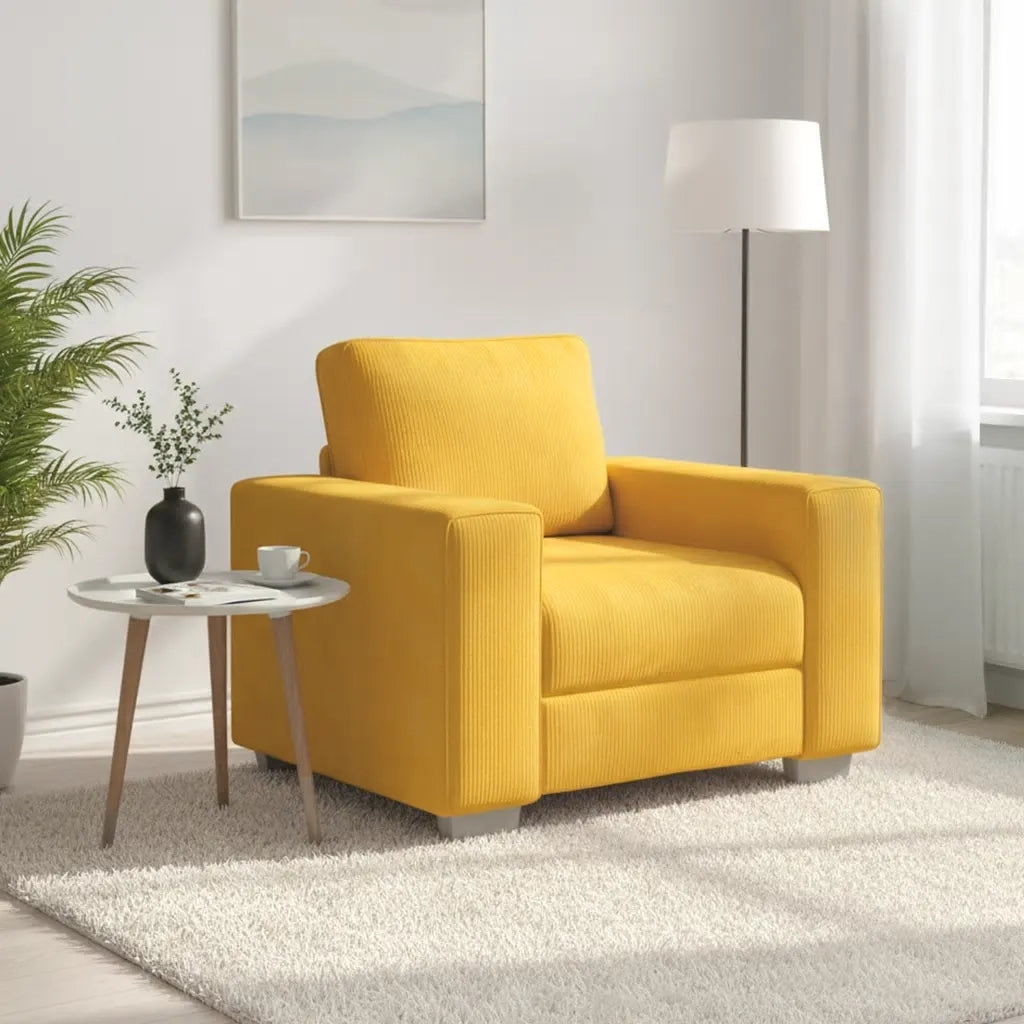 Divano | Divano da soggiorno | Sofa Sedia Giallo Chiaro 100x77x82 cm in Tessuto di Velluto a Coste
