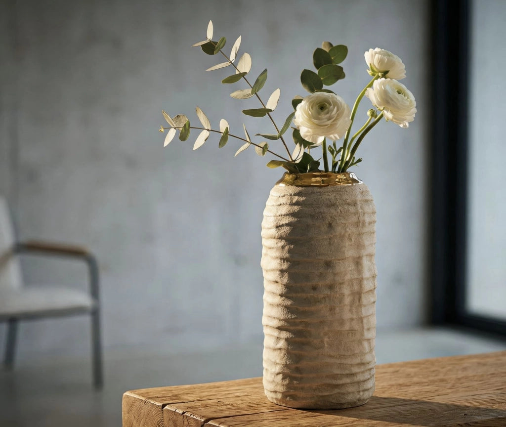 Vaso Lima Ø12,5x25 cm in Ceramica Grigio e Oro
