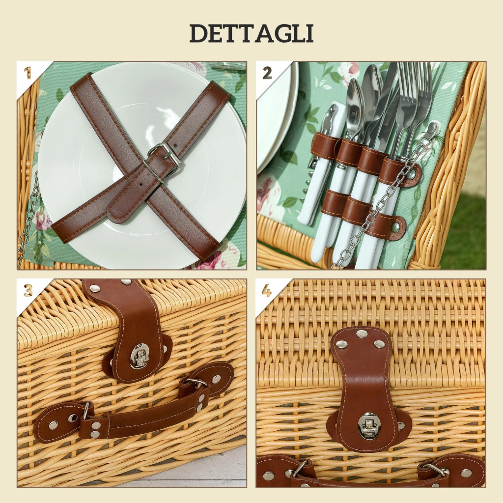 Set da Picnic in Vimini per 2 Persone con Piatti e Posate ¨C Zephmum ¨C Marrone 40x30x20 cm