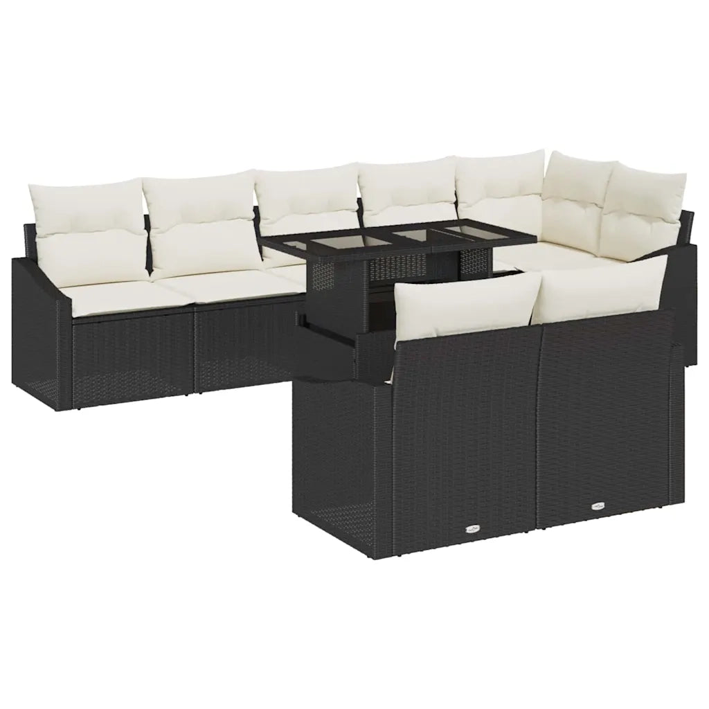 Set Divano da Giardino con cuscino 9 pcs Nero e crema