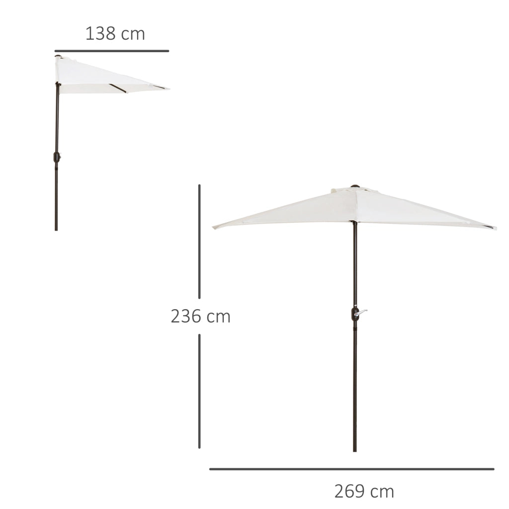 Ombrellone Semicircolare da Parete per Giardino ¨C zephmum ¨C Bianco 270x150 cm