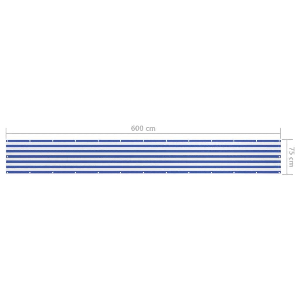 Paravento da Balcone Bianco e Blu 75x600 cm in Tessuto Oxford 134915