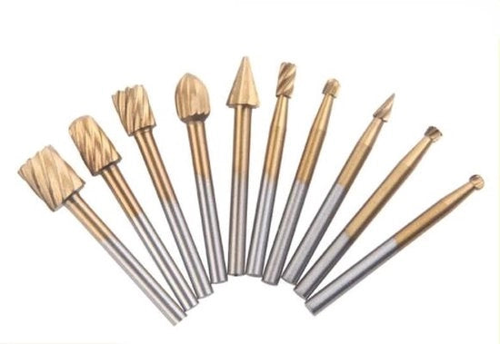 Set di Forbici per Carvatura 10 pezzi - Rotor HSS - 3 mm di diametro - 40 mm di lunghezza - Adatto per lavorazione del legno - Diverse forme - Forbici per carvatura