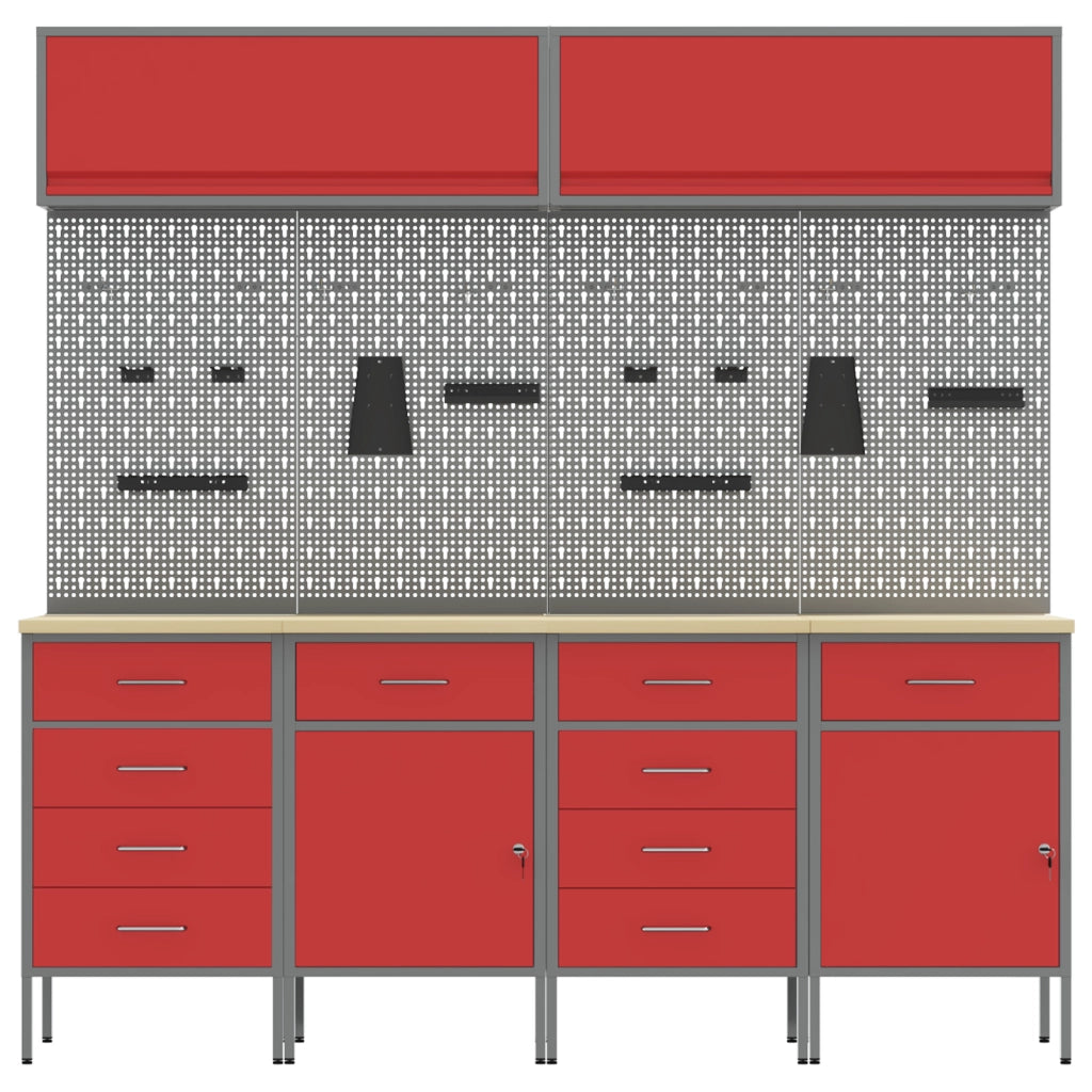 Set di 10 mensole per cabinet in MDF rosso e metallo