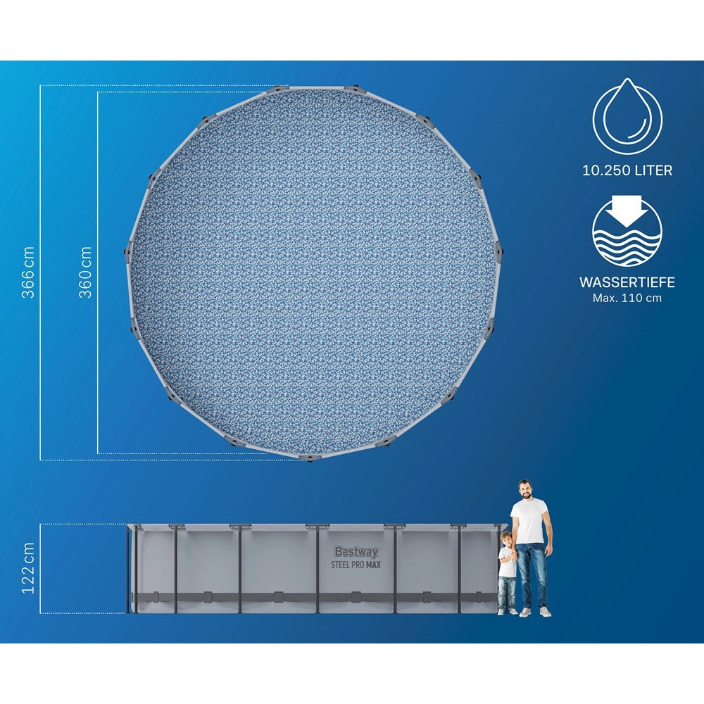 Trade Shop - Piscina Fuori Terra Con Struttura Steel Pro Max Pompa Filtro Scala ø366x122cm Tonda 56420 -