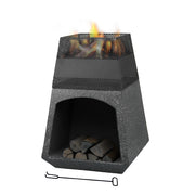 Braciere da Esterno a Legna con Porta Legna Integrato in MGO e Ferro Verniciato a Polvere, Fire Pit da Giardino con Base Effetto Pietra, Resistente a Ruggine e Calore 44 cm