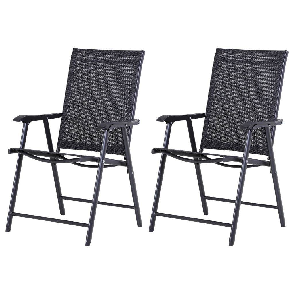 OKWISH Sedia da Campeggio Pieghevole Set da 2 con Braccioli, Design Ergonomico, Metallo e Textilene, Nero, 58 × 64 × 94 cm