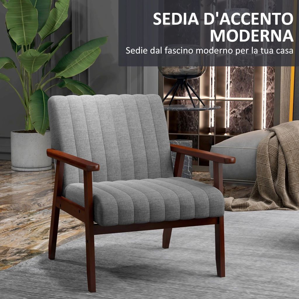 Poltrona Moderna Imbottita in Tessuto con Gambe in Legno ¨C Zephmum ¨C Grigio