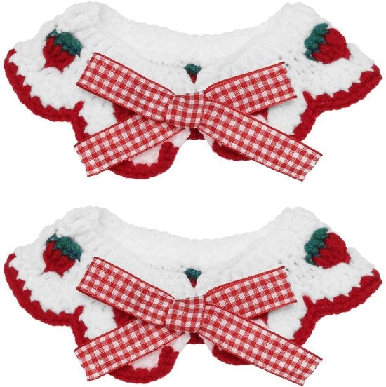 Collare a maglia per gatti - 2 pezzi - Misura collo 20-25 cm - Fatto di lana morbida - Decorazioni rimovibili - Collare per gatti