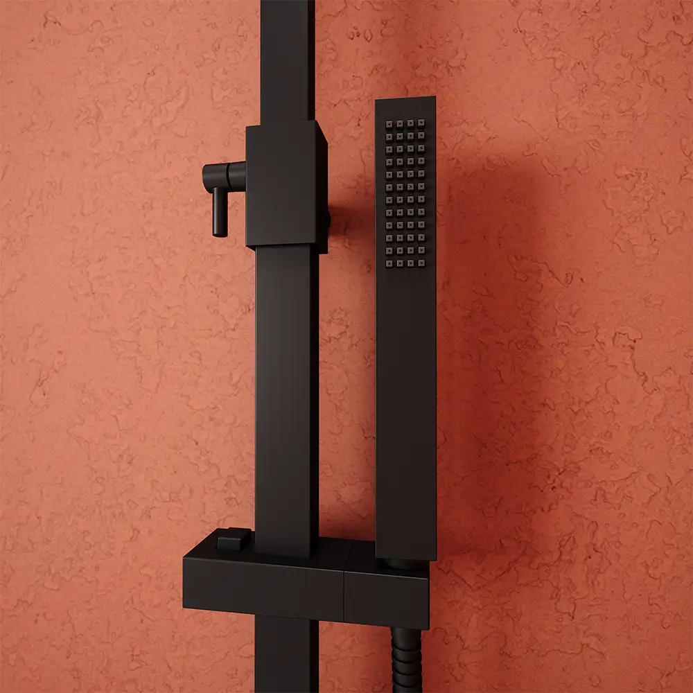 Colonna doccia soffione 20x20 cm in ABS finitura nera opaca | Serio