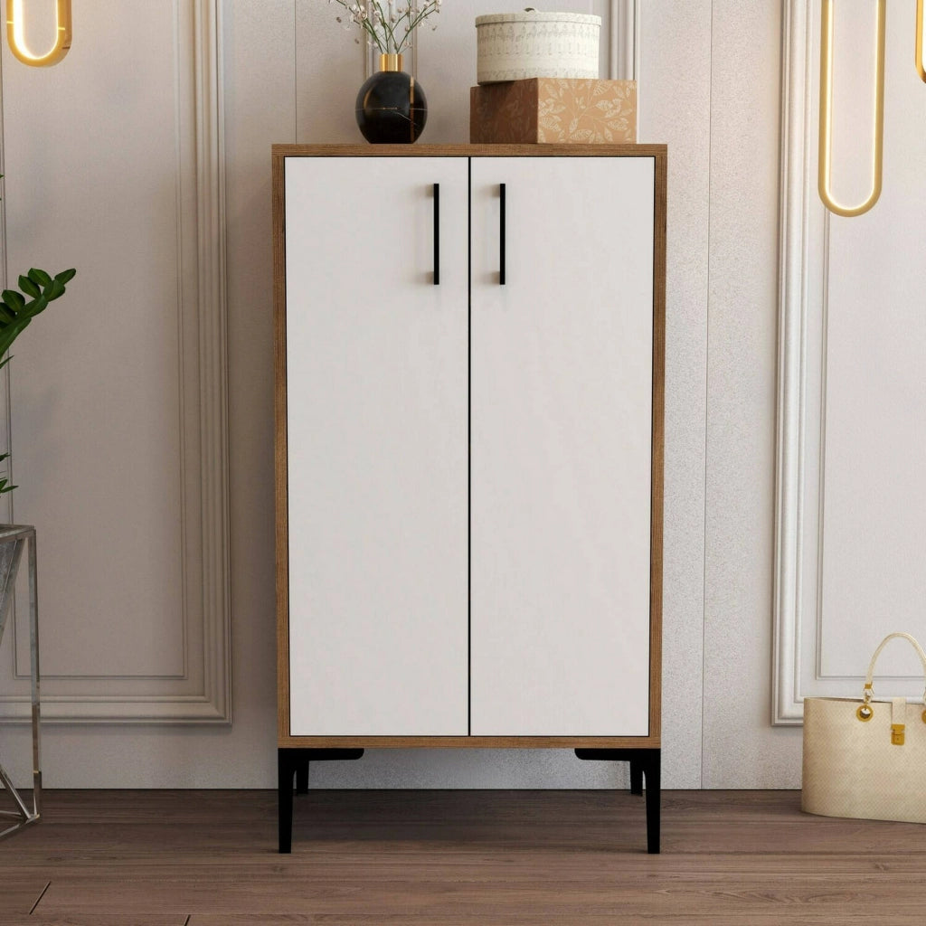 Scarpiera Axarix, Mobile portascarpe, Armadio da ingresso multiuso, Mobiletto per calzature, 60x35h111 cm, Noce e Bianco