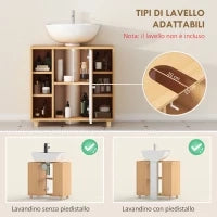 Mobile Sottolavabo Bagno con Armadietto a 2 Ante Soft-Close e 6 Ripiani Aperti, 60x33x57cm, Bianco