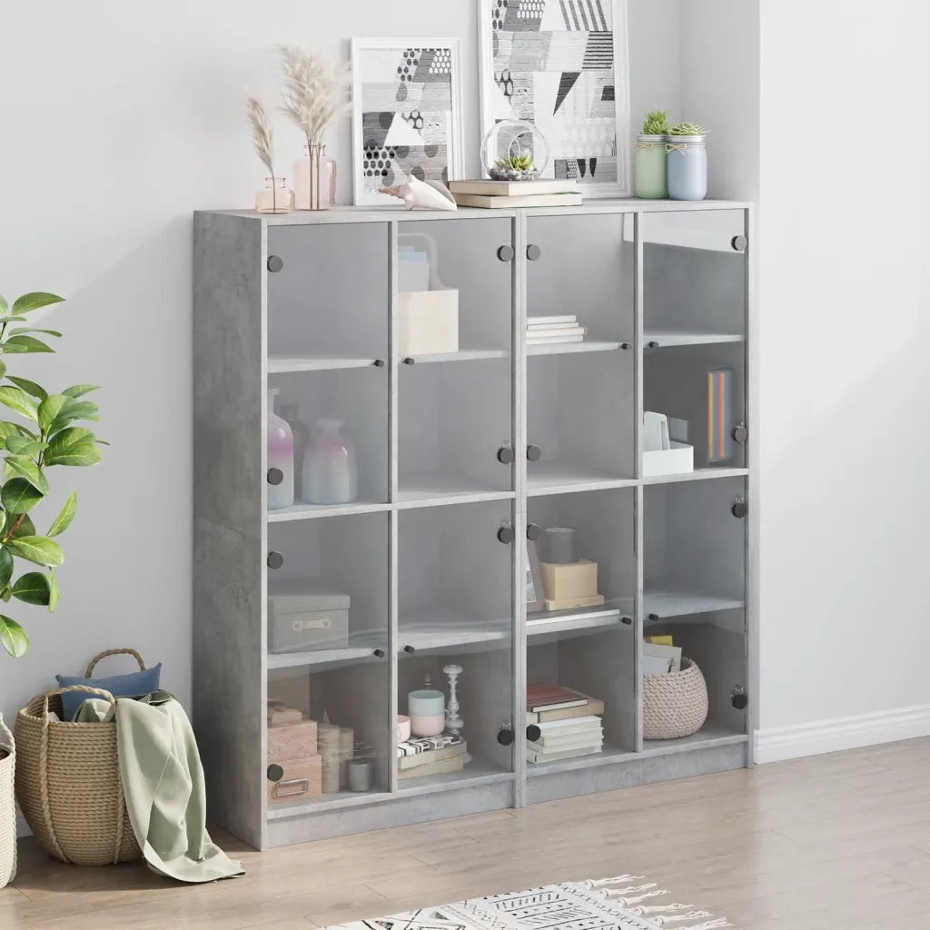 Libreria Ante-Scaffale per Libri-Mobile di Stoccaggio Grigio Cemento 136x37x142 cm in Legno Multistrato 673652