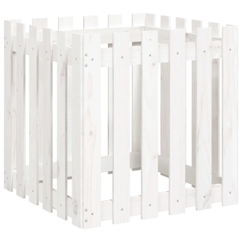 Fioriera Giardino a Recinzione Bianca 60x60x60 cm Massello Pino 832458
