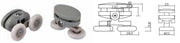 Coppia Cuscinetti Doppia Ruota Attacco Superiore Box Doccia – Nylon Grigio Ø23 mm – Foro 9 mm – Interasse 26,5 mm