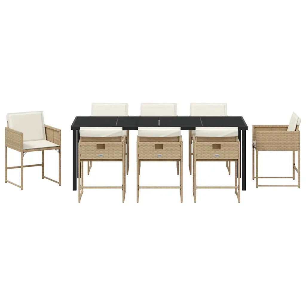 Set da Pranzo per Giardino 9 pcs Beige polyrattan 3380732