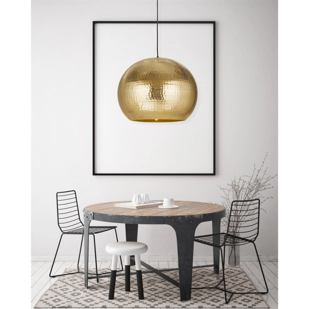 Lampada a sospensione Bell Large in ferro martellato oro