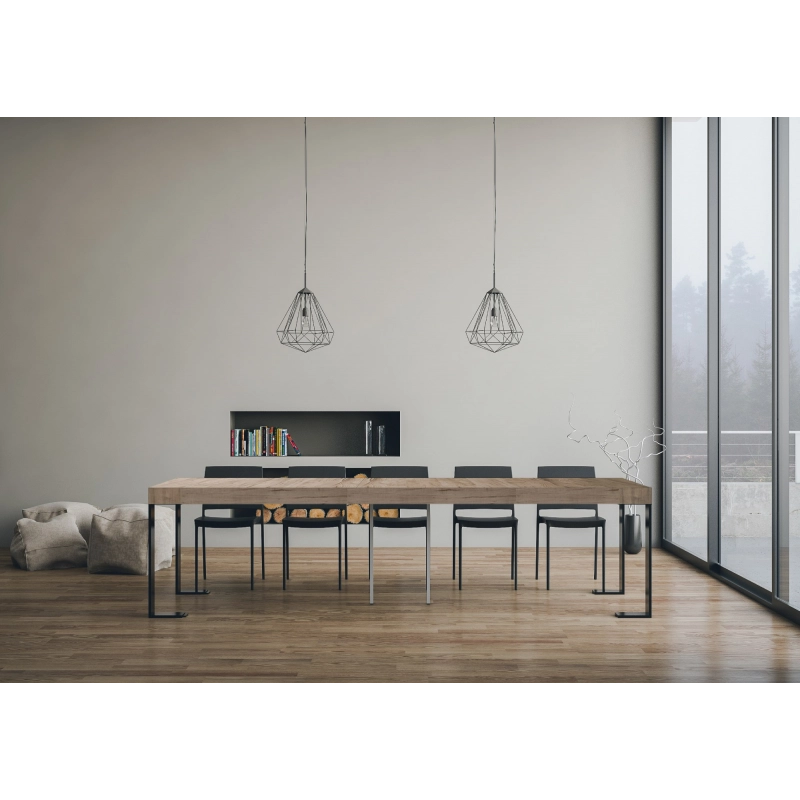 Consolle allungabile 90x40/300 cm Tecno Premium telaio Antracite - Quercia Natura