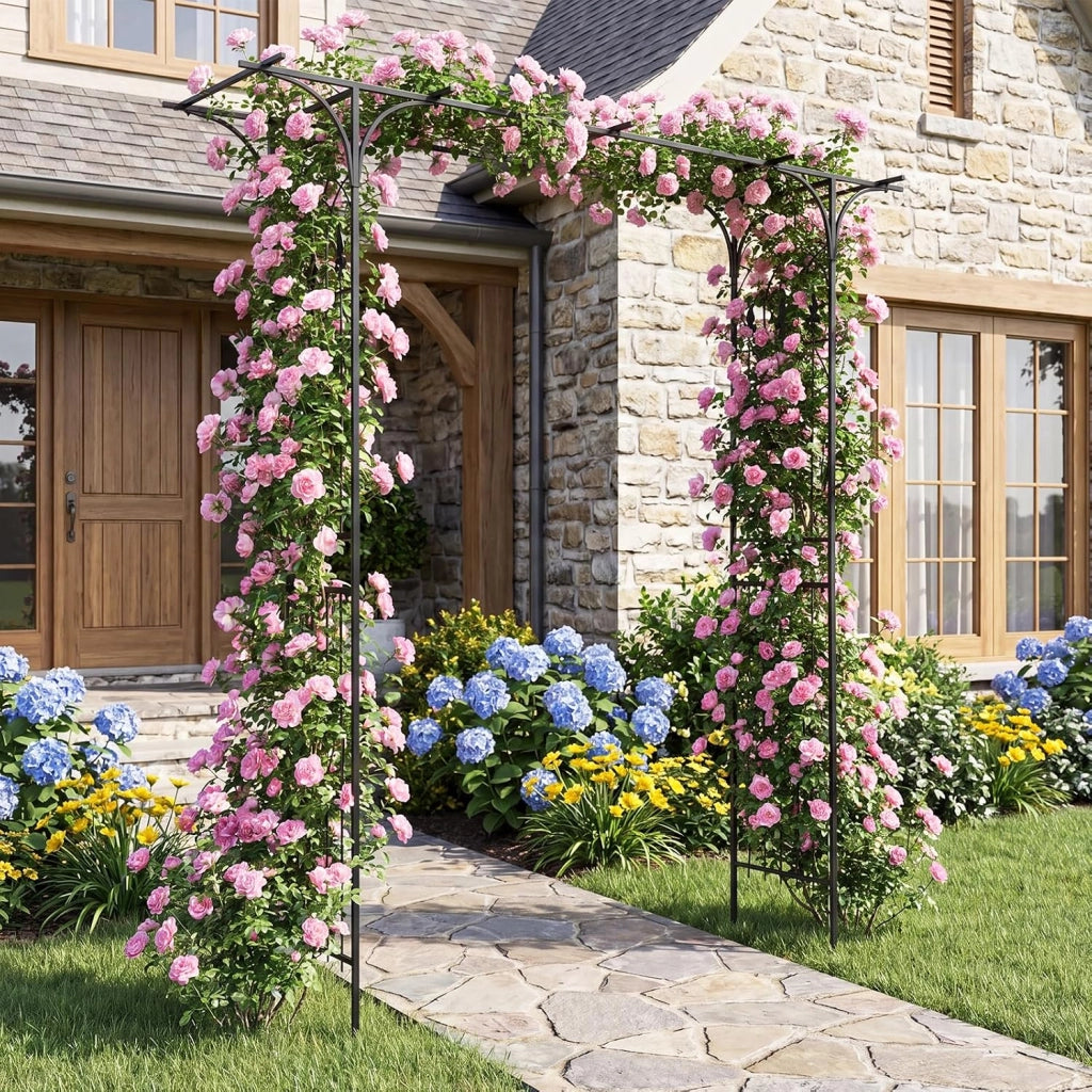 Arco da Giardino, Traliccio ad Arco per Rampicanti, 206x40,5x215 cm | Pergolato da Esterno in Metallo con Tetto Piatto e Elegante Motivo a Traforo per Matrimonio e Festa