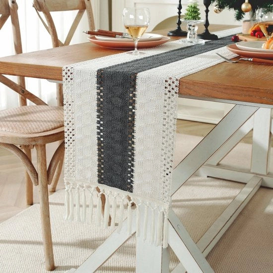 Tavolo da dessert in tessuto a due colori, 30x183cm, stile bohemiano, decorazione da cucina