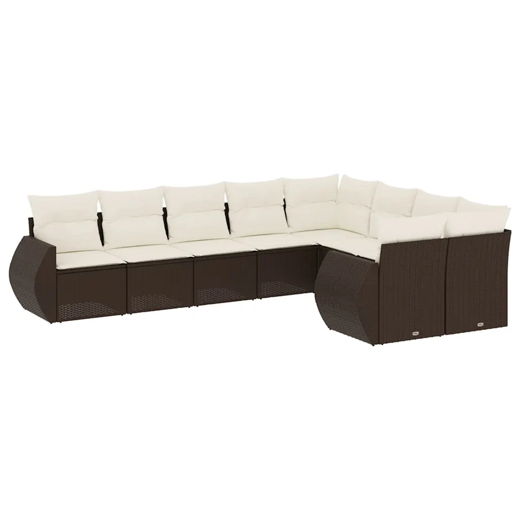 Set Divani da Giardino 9pz con Cuscini Marrone in Polyrattan 3221842