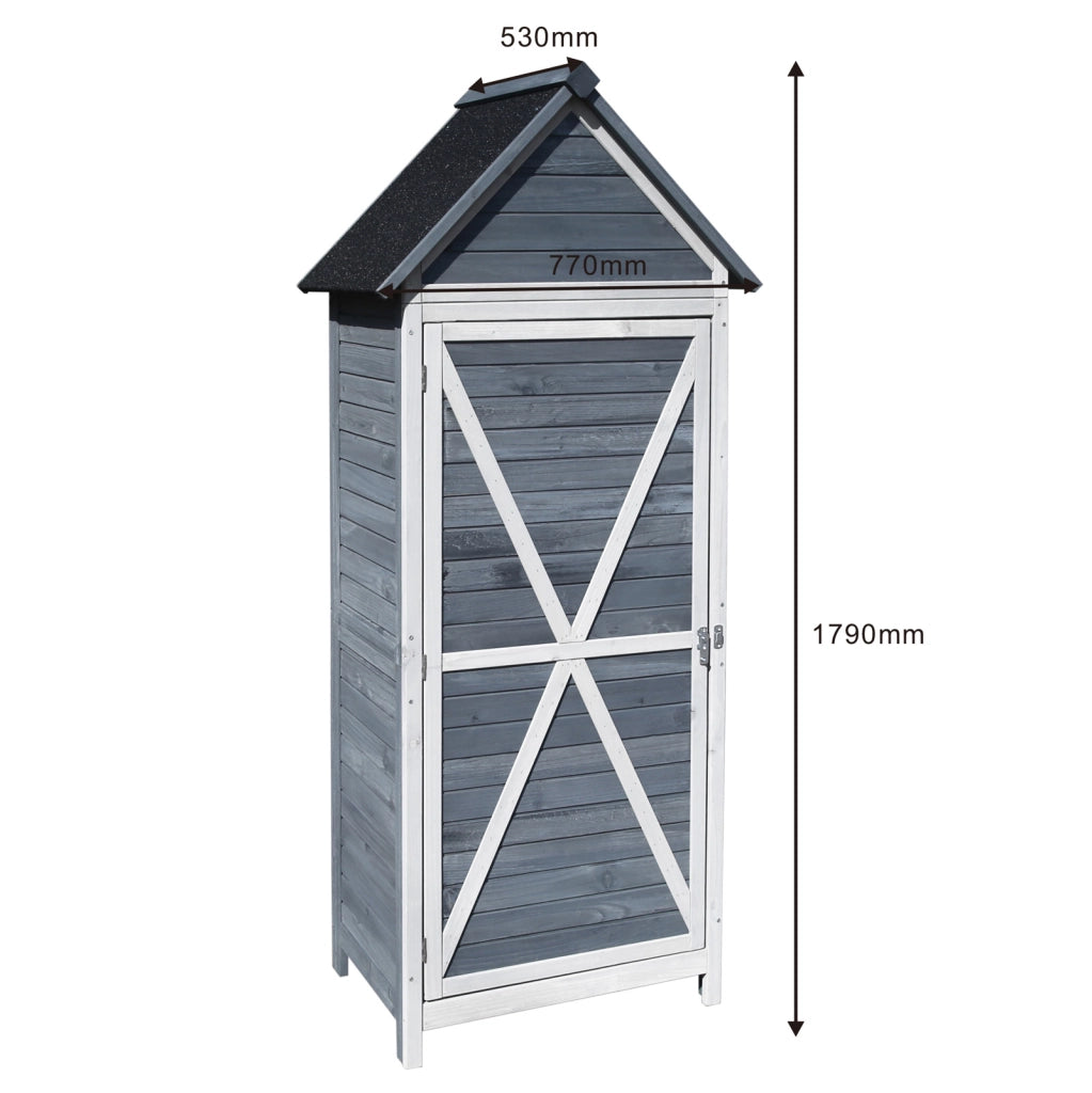Armadio da giardino in legno grigio 77x53x179 cm Con porta a battente e tetto isolato con bitume