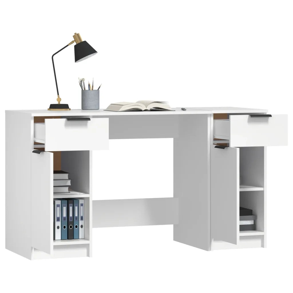 Scrivania con Mobile Laterale-Scrivanie per ufficio e studio Bianco in Legno Multistrato