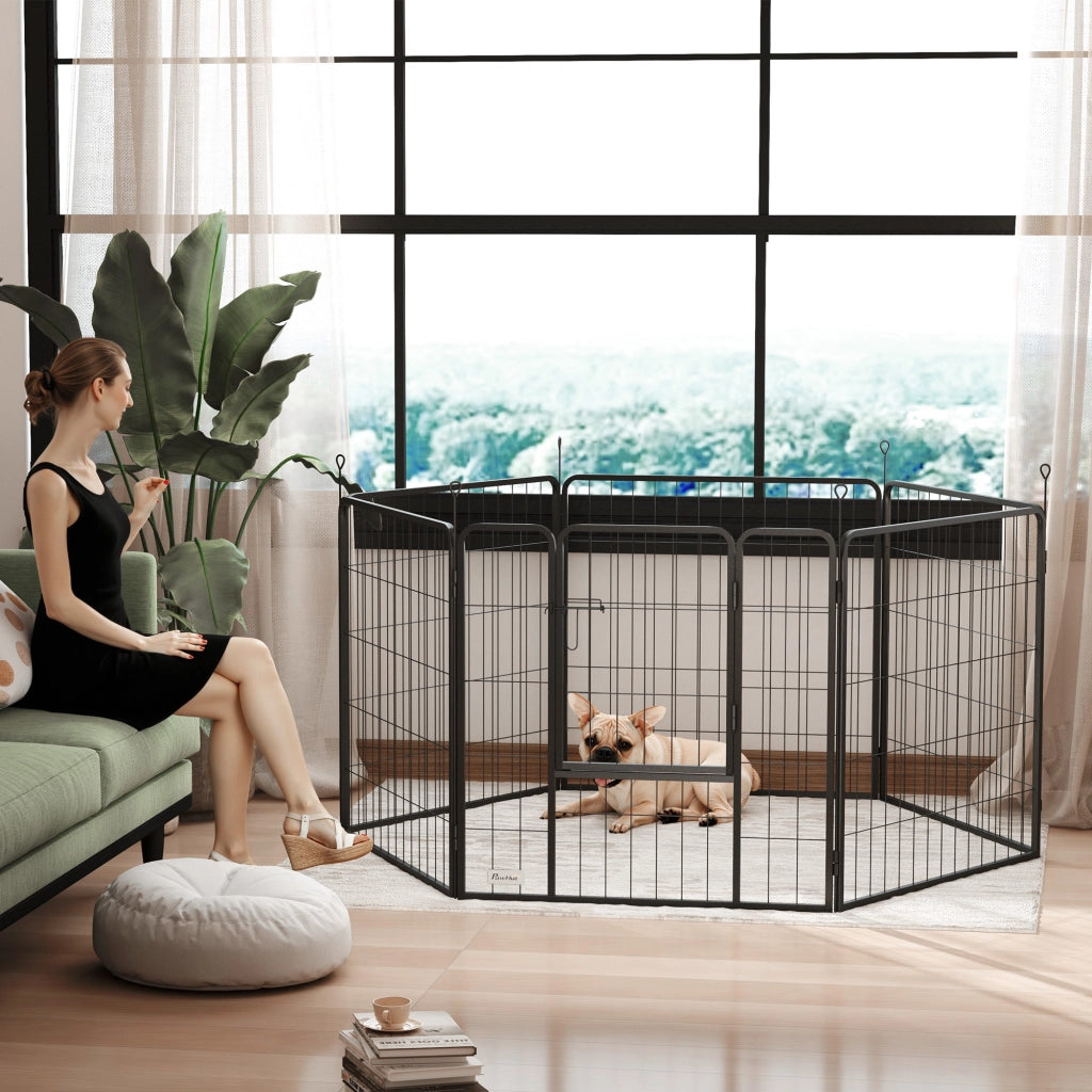 Recinto per cani modulare 6 pannelli pieghevole ¨C zephmum ¨C 80x80 cm grigio acciaio