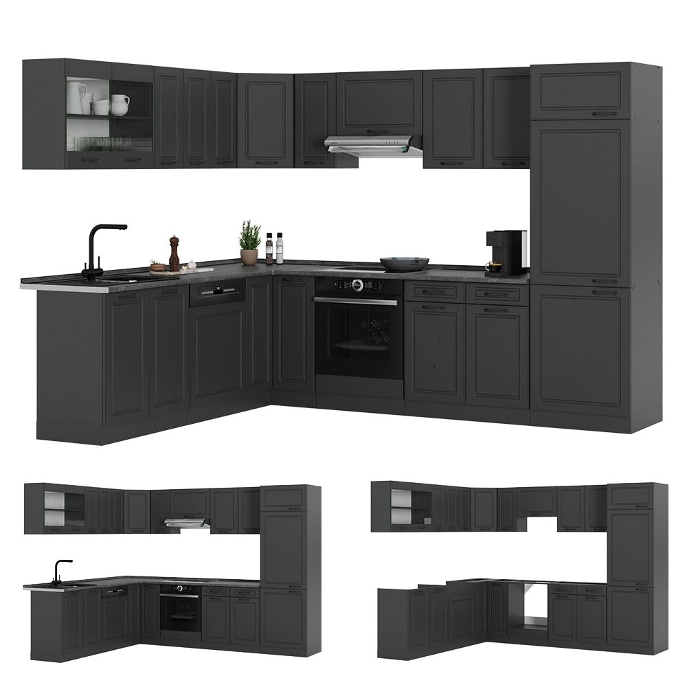 Cucina angolare completa R-Line Antracite rustico/Antracite 287 x 227 cm, PL Rovere Vicco