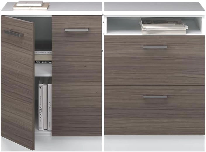 Set di mobili sottotetto Rion, Grigio nobile, 120 cm Set di 2 carcasse armadio profondità 60 cm, adatto per il salvaspazio sotto tetti spioventi