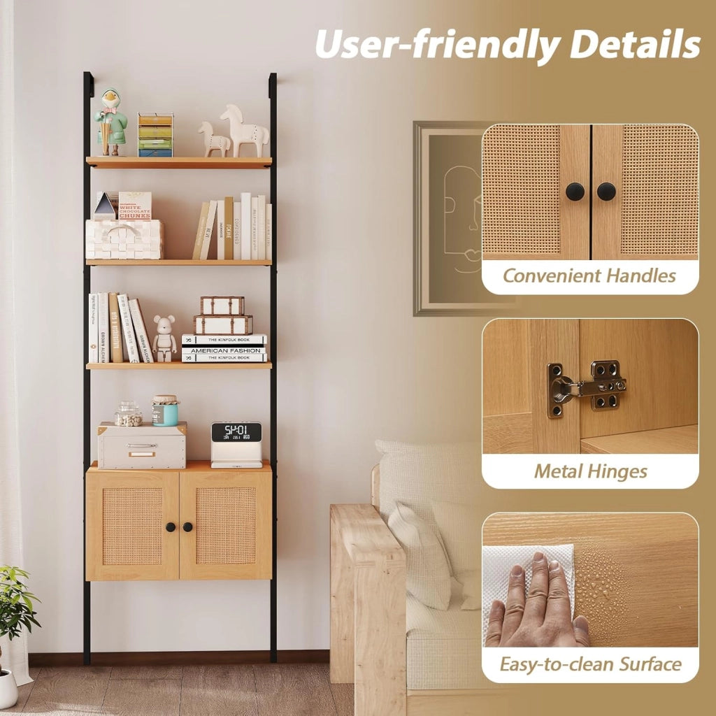 Libreria a 5 livelli con 1 armadio, mensola salvaspazio con struttura in metallo, 60 x 31,5 x 184 cm, scaffale espositivo per piante, soggiorno, ufficio