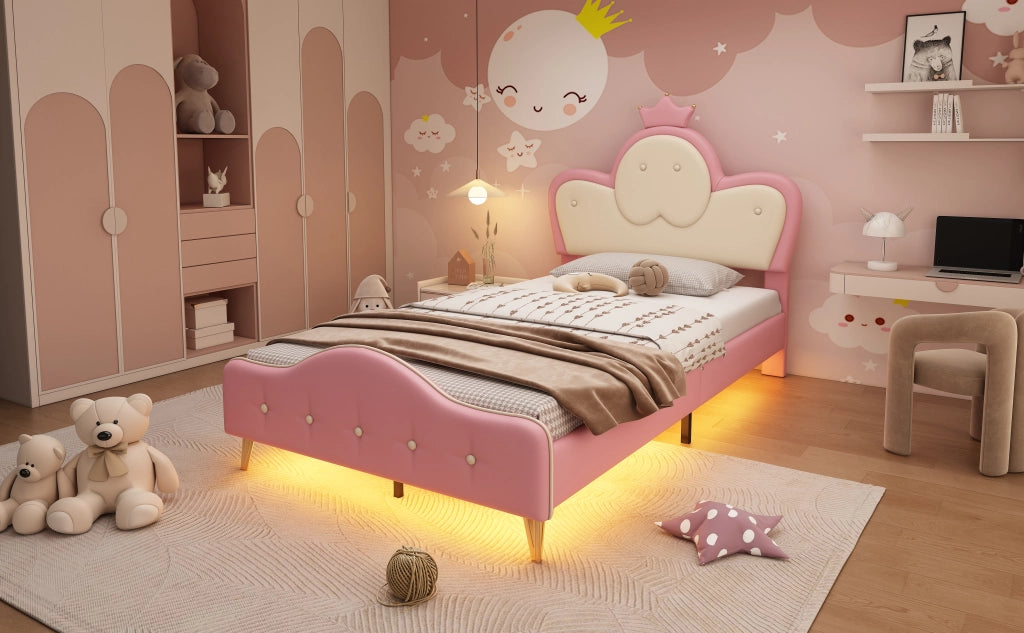 letto imbottito pu rosa bianco 90x200 cm
