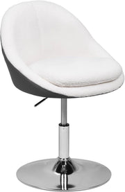 Sgabello per Toeletta Trucco con Schienale, Sedia Moderna Sala da Pranzo Girevole a 360°, Altezza Regolabile, in Tessuto Teddy e PU, per Camera da Letto, Ufficio Domestico, Bianco+Grigio