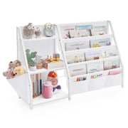 Libreria per bambini mobiletto porta giocattoli organizer per libri con tasca laterale 30 x 108,5 x 75 cm per cameretta o sala giochi bianco 12_0007992