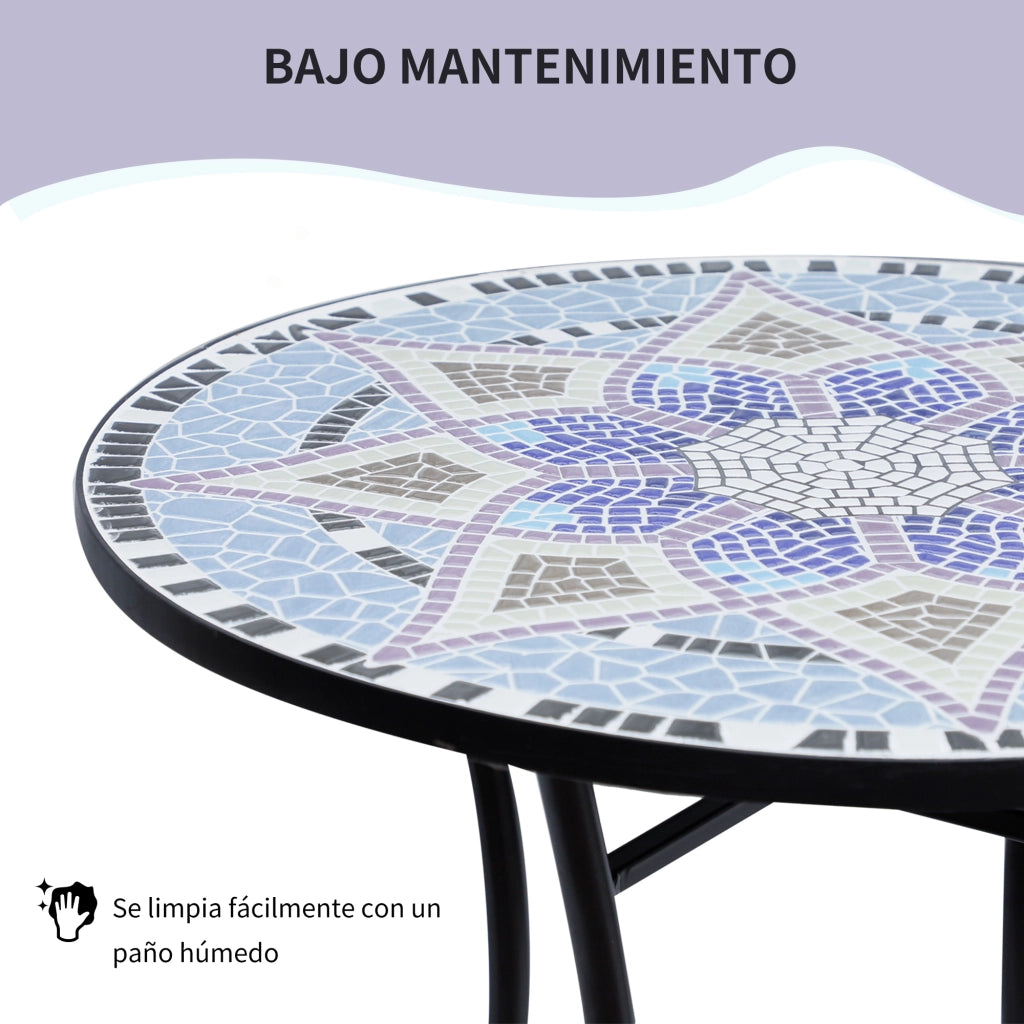 Tavolino da giardino rotondo con piano a mosaico ¨C zephmum ¨C ?60x71 cm