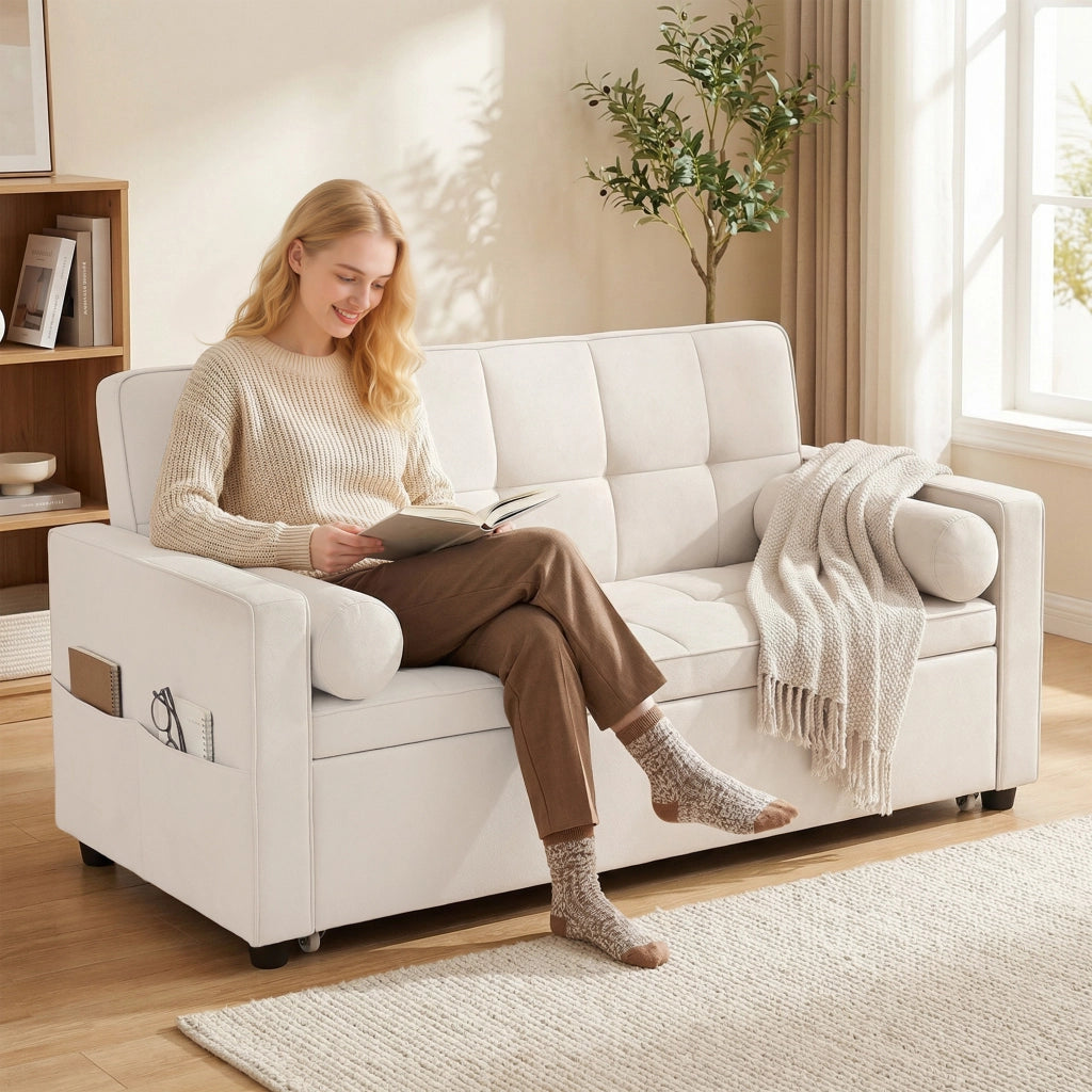 Divano letto 2 posti con letto gigogne ¨C zephmum ¨C 80.5x137.5x84 cm beige